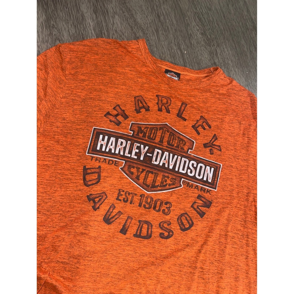 Harley-Davidson Orange T-Shirt City Cycle Sales Junction City KS Men's Sz XL